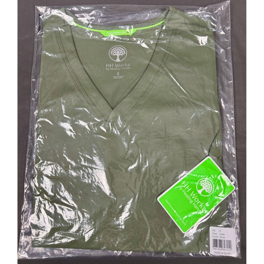 HH Works Scrub Top Womens S Olive V-Neck Medical Uniform NWT